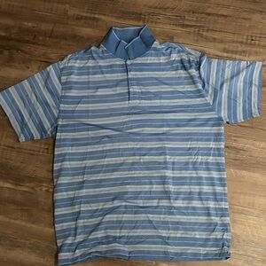 Nike Men's Blue and White Striped Polo Shirt